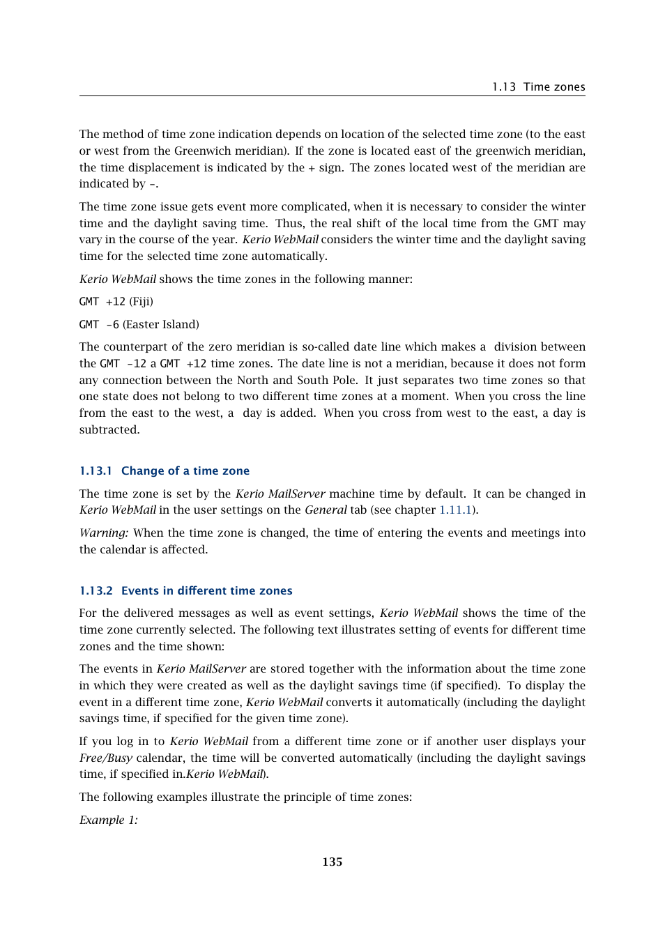 Change of a time zone, Events in different time zones | Kerio Tech Version 6.5.2 User Manual | Page 135 / 390