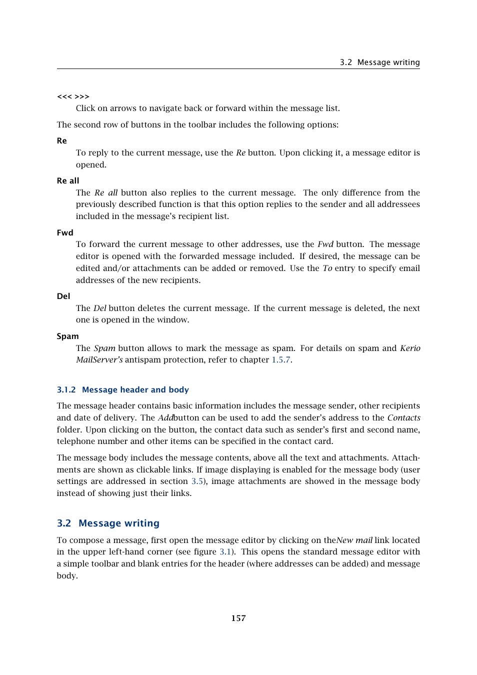 Message header and body, Message writing, 2 message writing | Kerio Tech Version 6.5.2 User Manual | Page 157 / 390