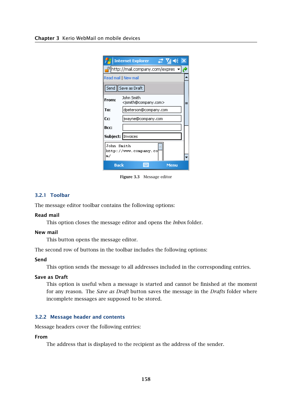 Toolbar, Message header and contents | Kerio Tech Version 6.5.2 User Manual | Page 158 / 390