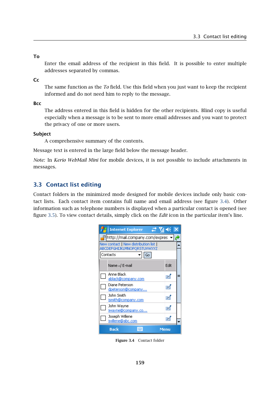 Contact list editing, 3 contact list editing | Kerio Tech Version 6.5.2 User Manual | Page 159 / 390