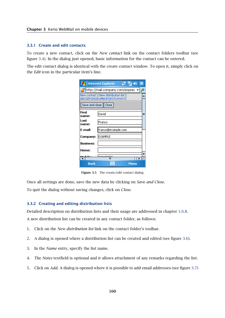 Create and edit contacts, Creating and editing distribution lists | Kerio Tech Version 6.5.2 User Manual | Page 160 / 390