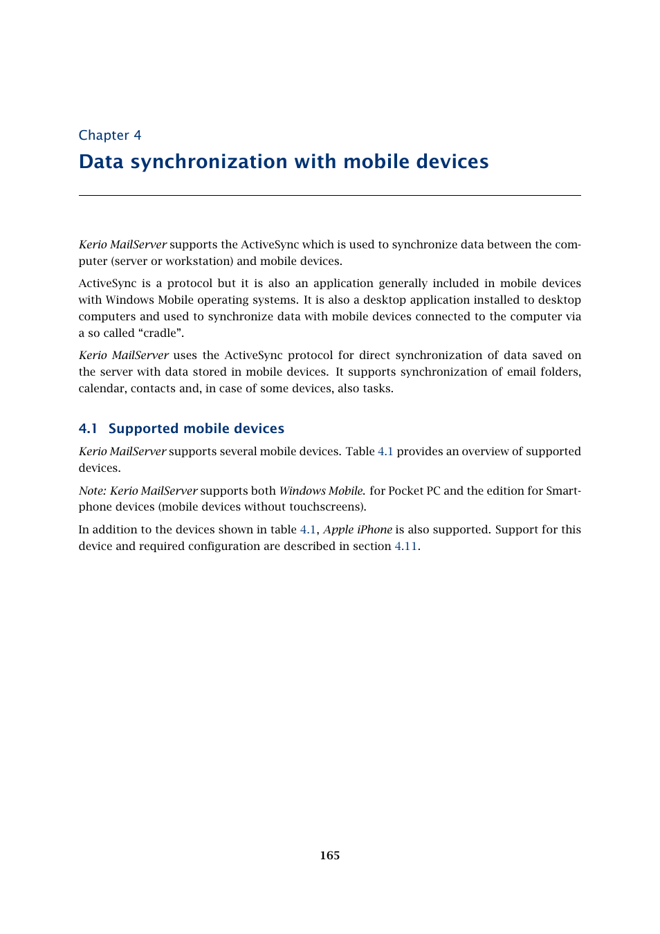 Data synchronization with mobile devices, Supported mobile devices | Kerio Tech Version 6.5.2 User Manual | Page 165 / 390