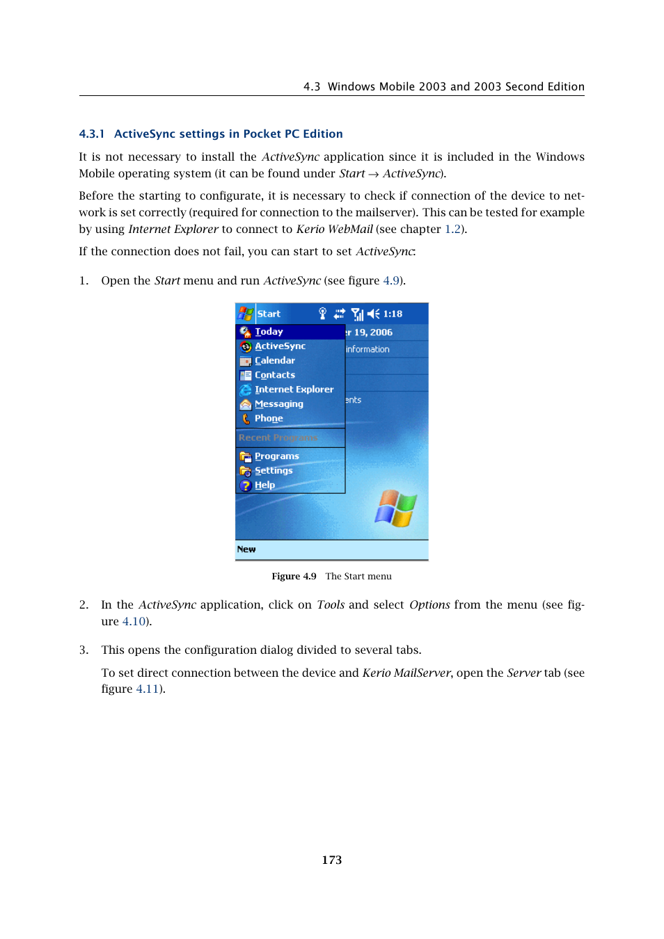 Activesync settings in pocket pc edition | Kerio Tech Version 6.5.2 User Manual | Page 173 / 390