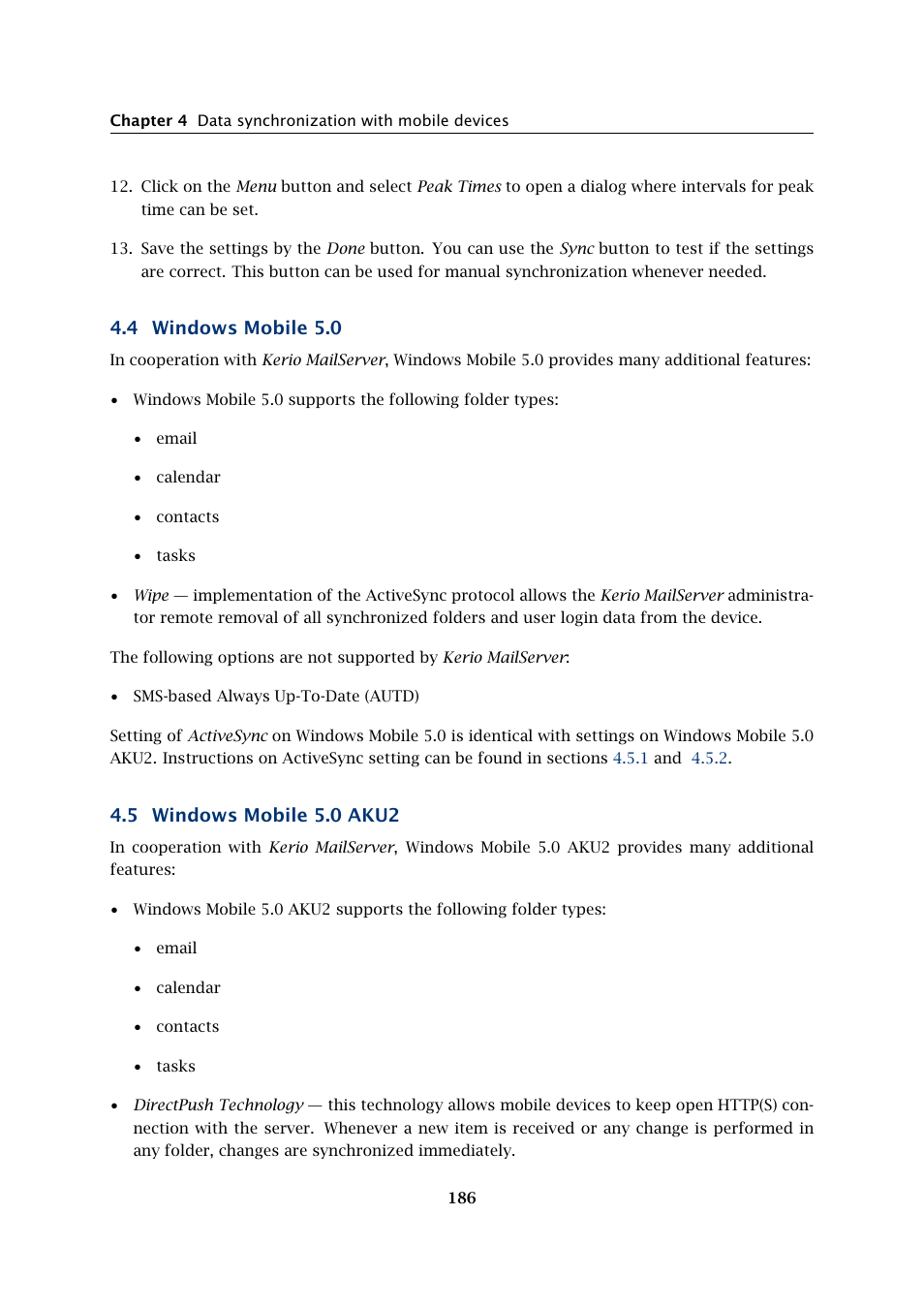 Windows mobile 5.0, Windows mobile 5.0 aku2, 4 windows mobile 5.0 | 5 windows mobile 5.0 aku2 | Kerio Tech Version 6.5.2 User Manual | Page 186 / 390