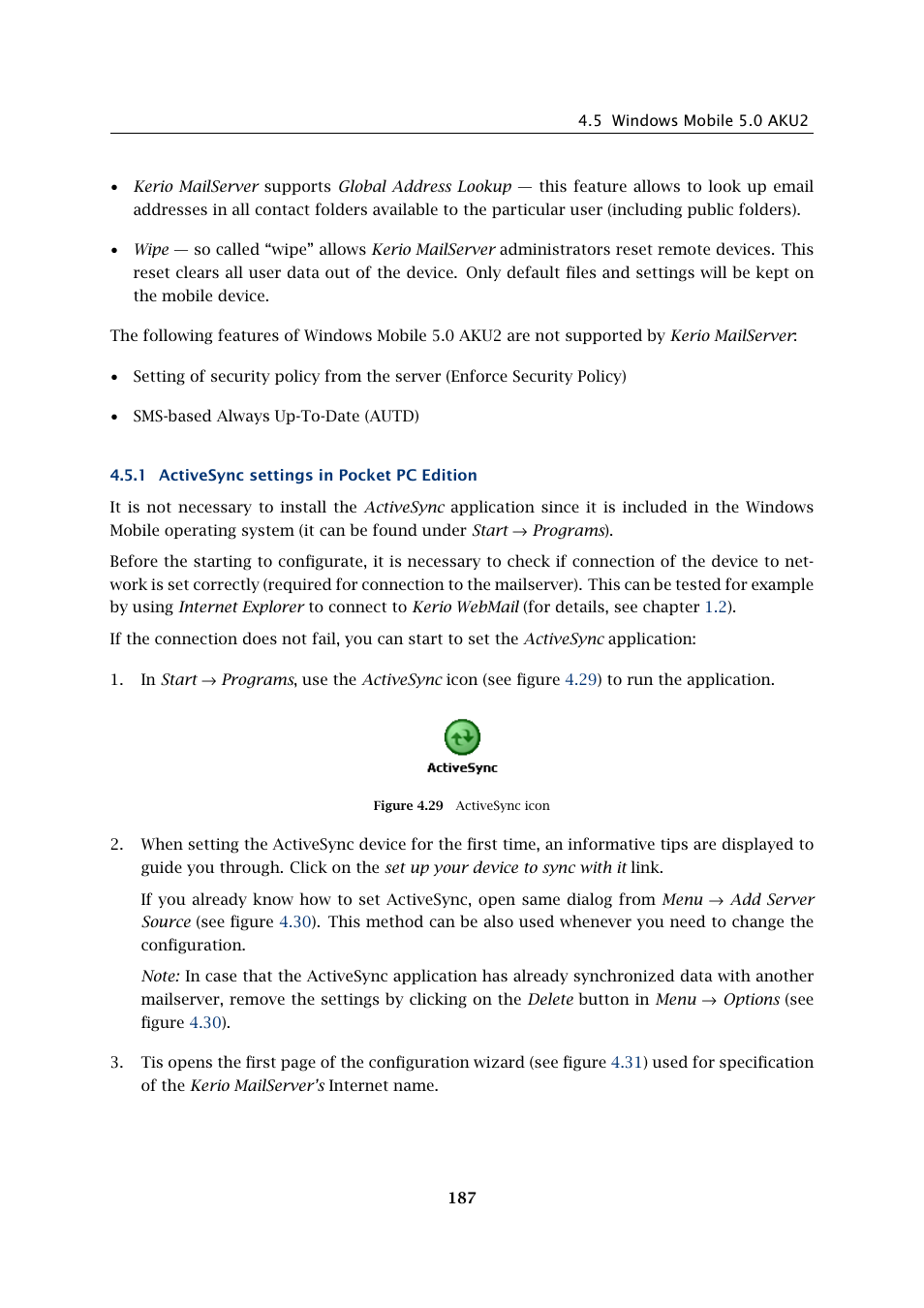 Activesync settings in pocket pc edition | Kerio Tech Version 6.5.2 User Manual | Page 187 / 390