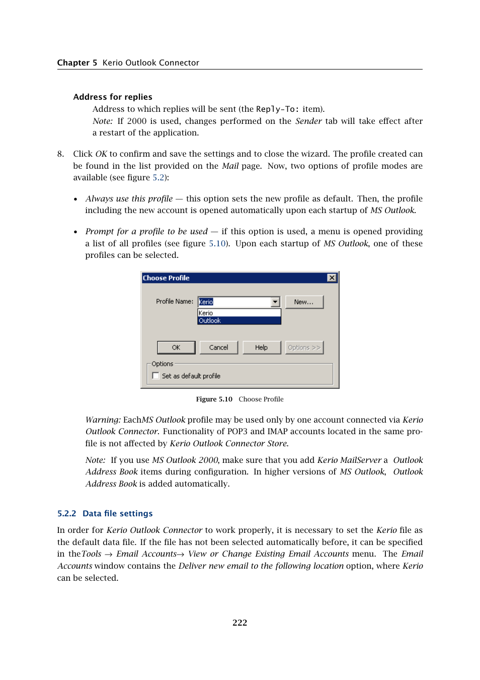 Data file settings | Kerio Tech Version 6.5.2 User Manual | Page 222 / 390