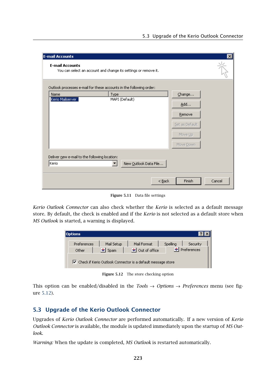 Upgrade of the kerio outlook connector, 3 upgrade of the kerio outlook connector | Kerio Tech Version 6.5.2 User Manual | Page 223 / 390