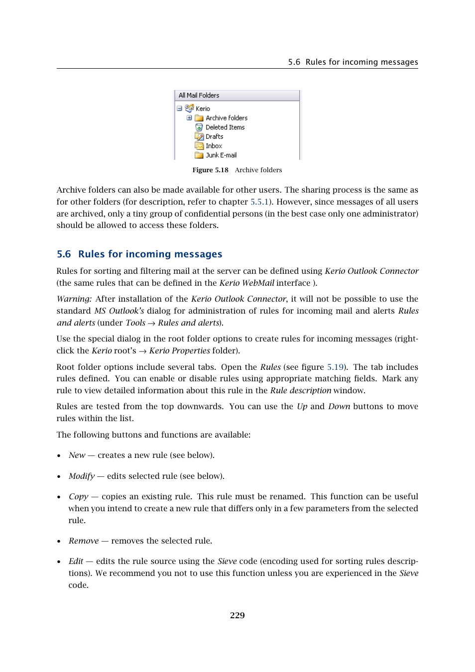 Rules for incoming messages, 6 rules for incoming messages | Kerio Tech Version 6.5.2 User Manual | Page 229 / 390