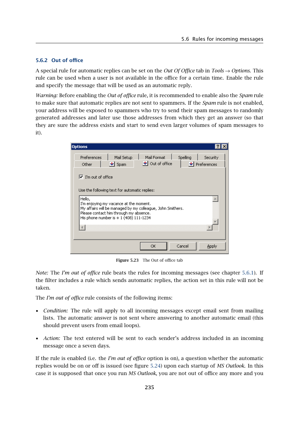Out of office | Kerio Tech Version 6.5.2 User Manual | Page 235 / 390