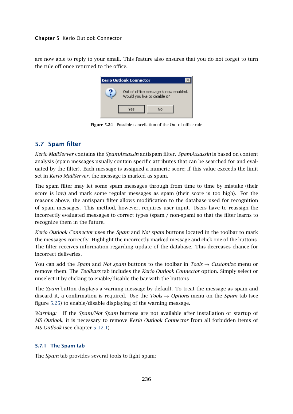 Spam filter, The spam tab, 7 spam filter | Kerio Tech Version 6.5.2 User Manual | Page 236 / 390