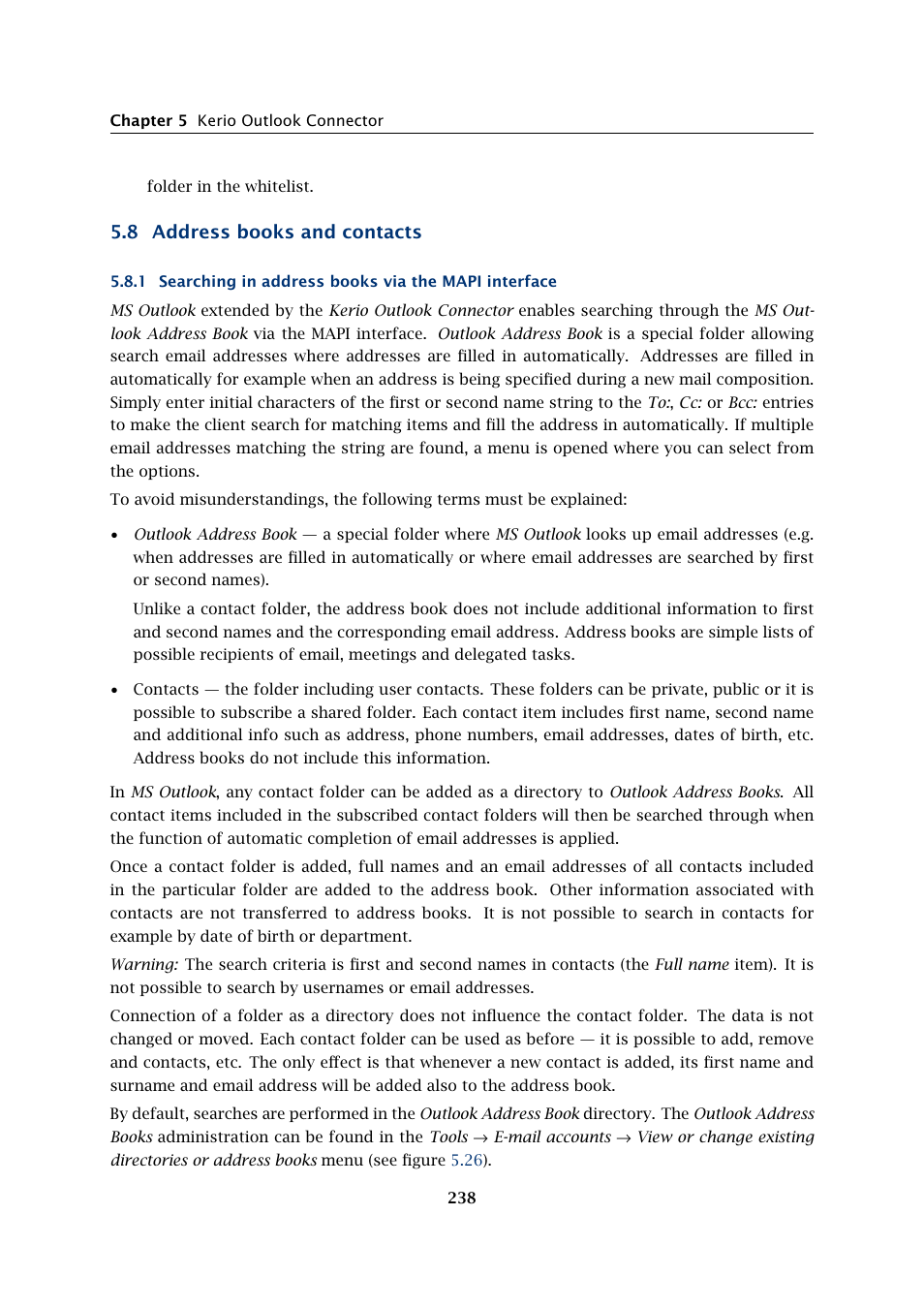 Address books and contacts, Searching in address books via the mapi interface, 8 address books and contacts | Kerio Tech Version 6.5.2 User Manual | Page 238 / 390