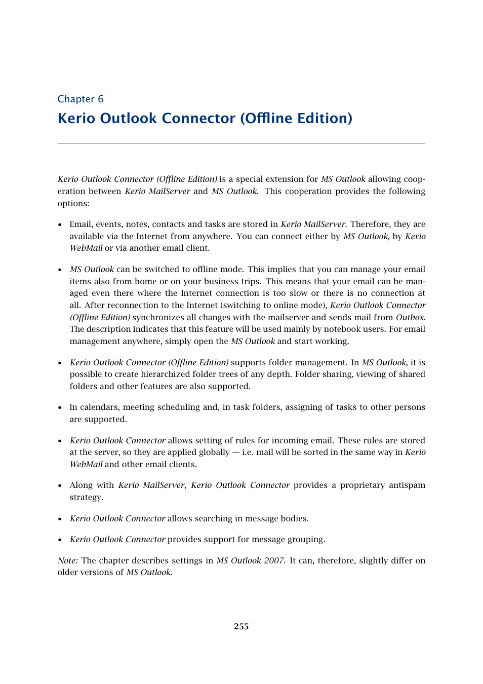Kerio outlook connector (offline edition), Chapter 6 | Kerio Tech Version 6.5.2 User Manual | Page 255 / 390