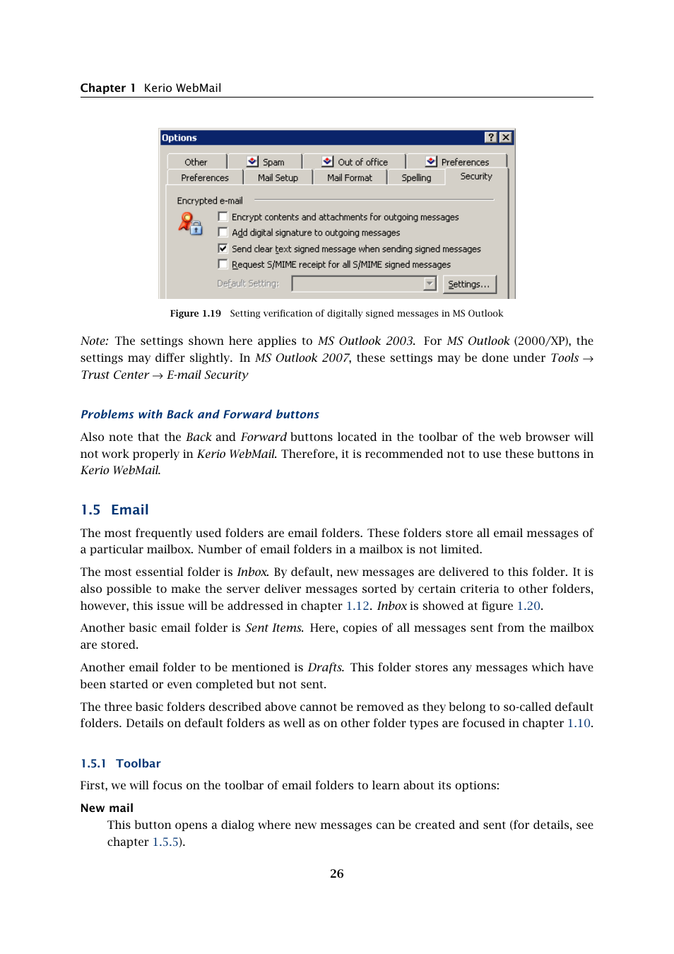 Email, Toolbar, 5 email | Kerio Tech Version 6.5.2 User Manual | Page 26 / 390