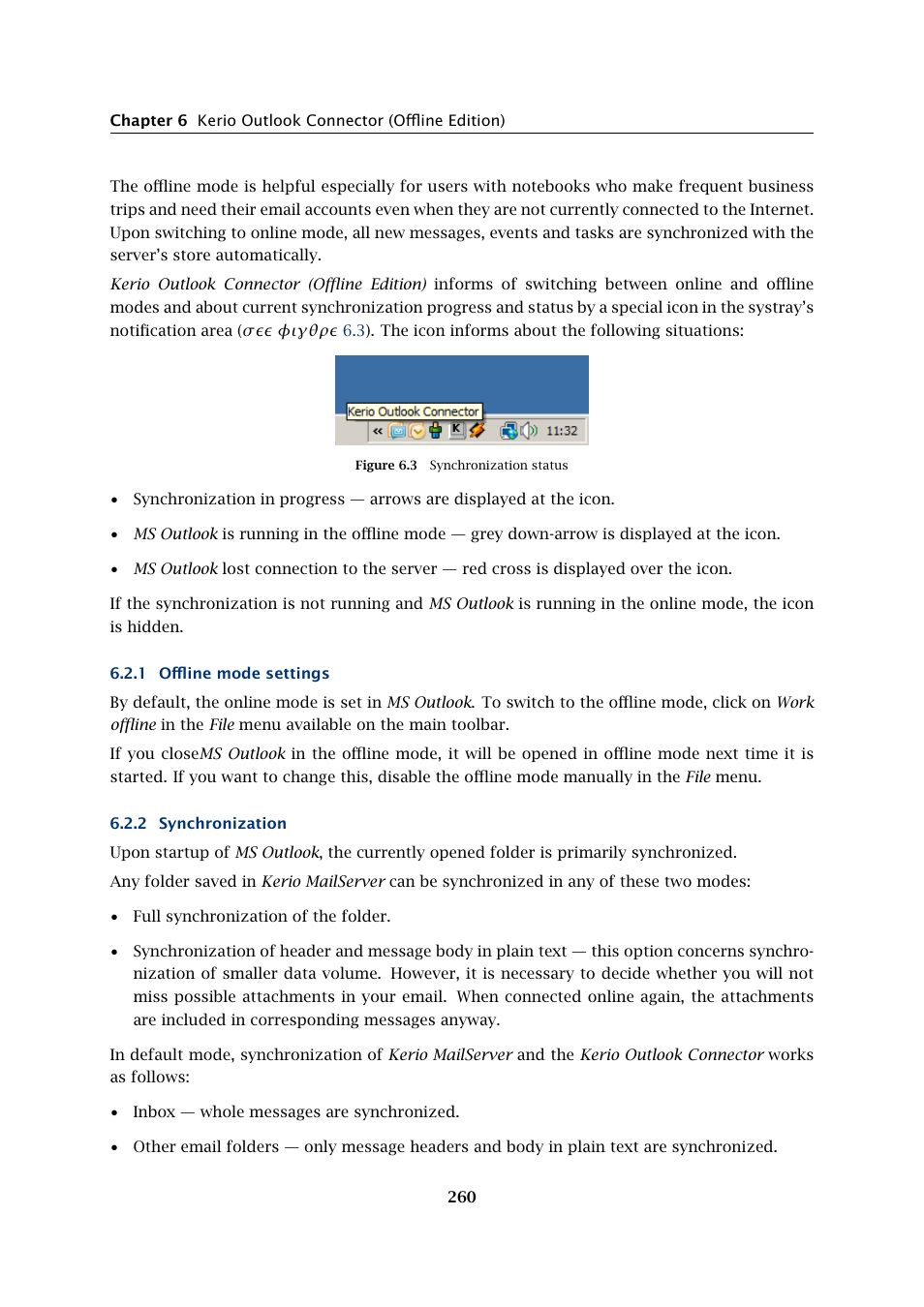 Offline mode settings, Synchronization | Kerio Tech Version 6.5.2 User Manual | Page 260 / 390