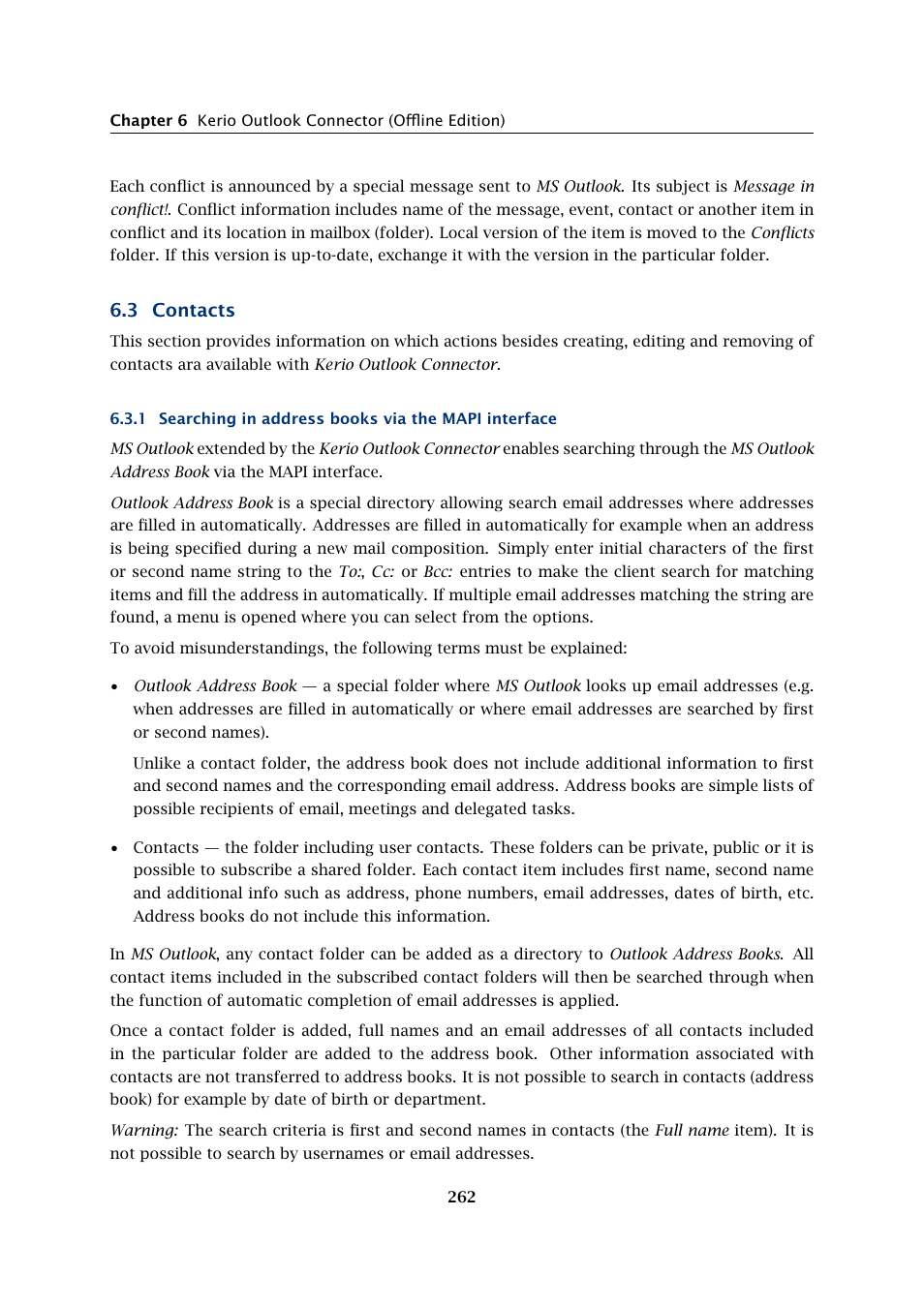 Contacts, Searching in address books via the mapi interface, 3 contacts | Kerio Tech Version 6.5.2 User Manual | Page 262 / 390
