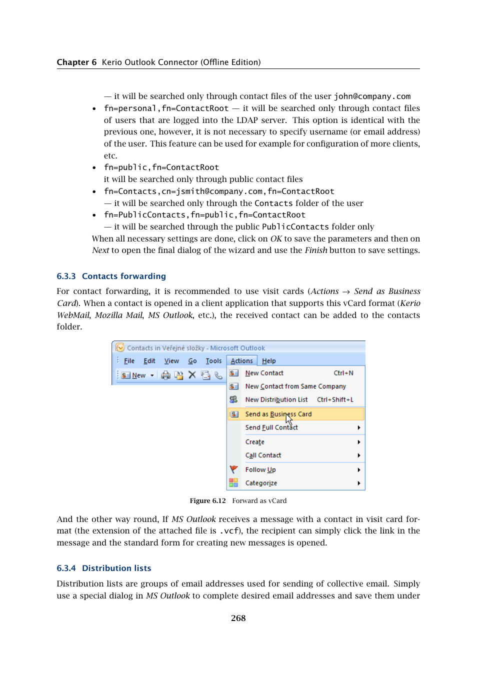 Contacts forwarding, Distribution lists | Kerio Tech Version 6.5.2 User Manual | Page 268 / 390