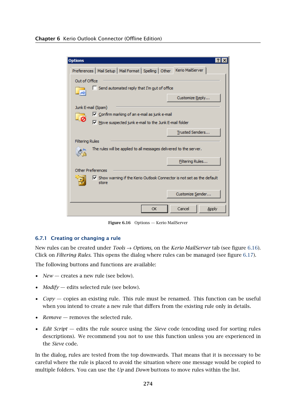 Creating or changing a rule | Kerio Tech Version 6.5.2 User Manual | Page 274 / 390