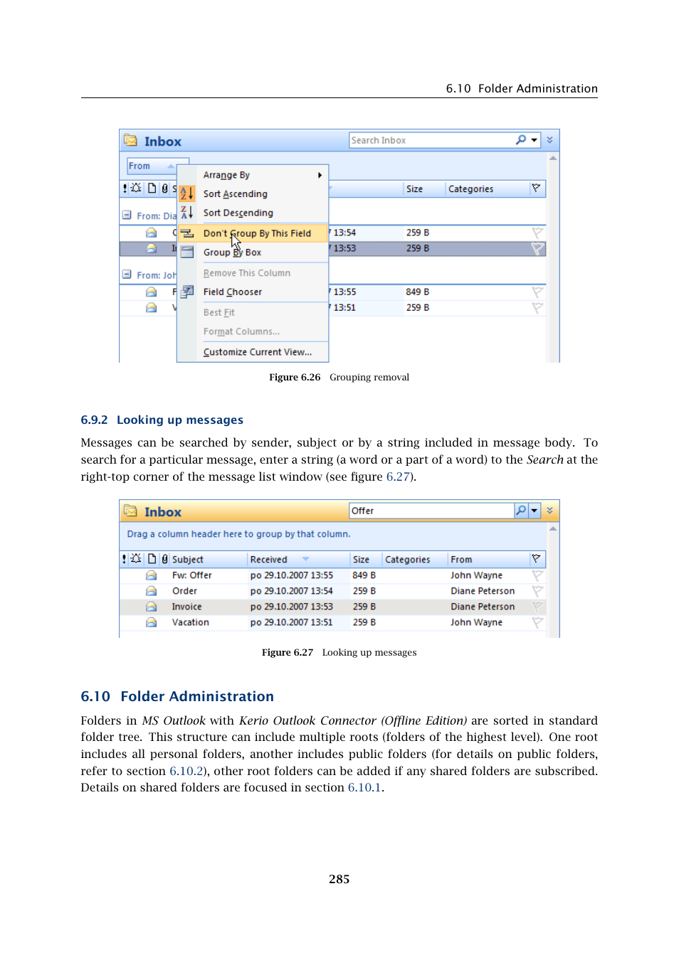 Looking up messages, Folder administration, 10 folder administration | Kerio Tech Version 6.5.2 User Manual | Page 285 / 390