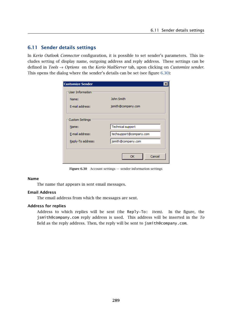 Sender details settings, 11 sender details settings | Kerio Tech Version 6.5.2 User Manual | Page 289 / 390