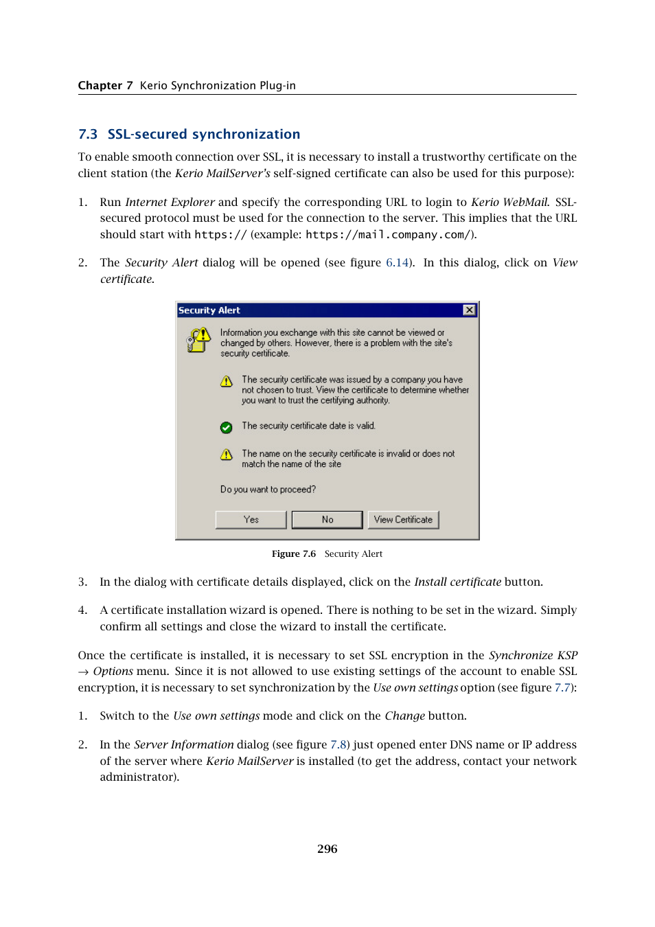 Ssl-secured synchronization, 3 ssl-secured synchronization | Kerio Tech Version 6.5.2 User Manual | Page 296 / 390