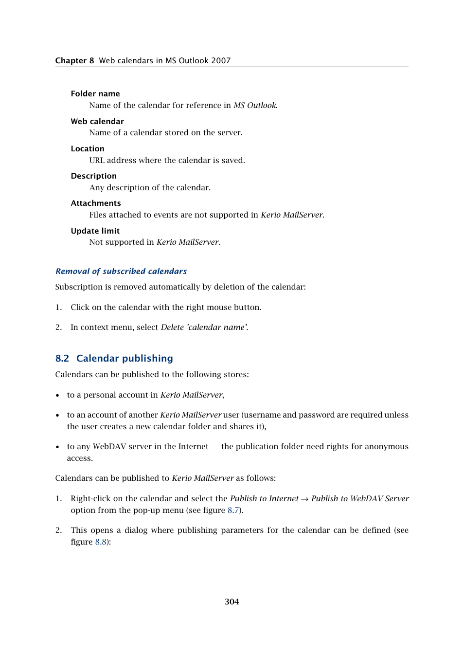 Calendar publishing, 2 calendar publishing | Kerio Tech Version 6.5.2 User Manual | Page 304 / 390