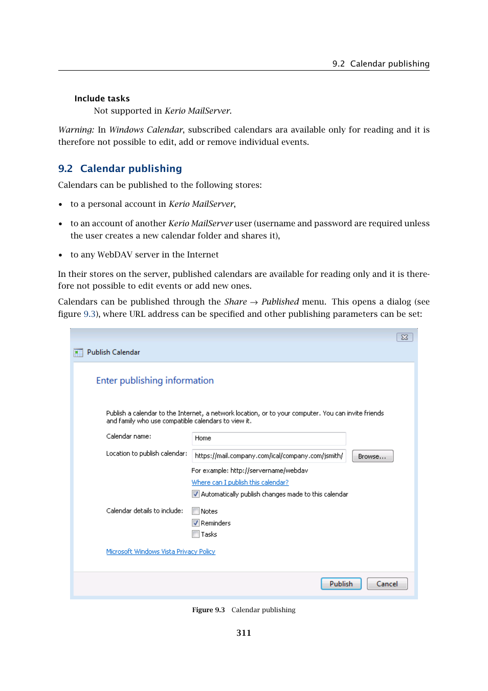 Calendar publishing, 2 calendar publishing | Kerio Tech Version 6.5.2 User Manual | Page 311 / 390