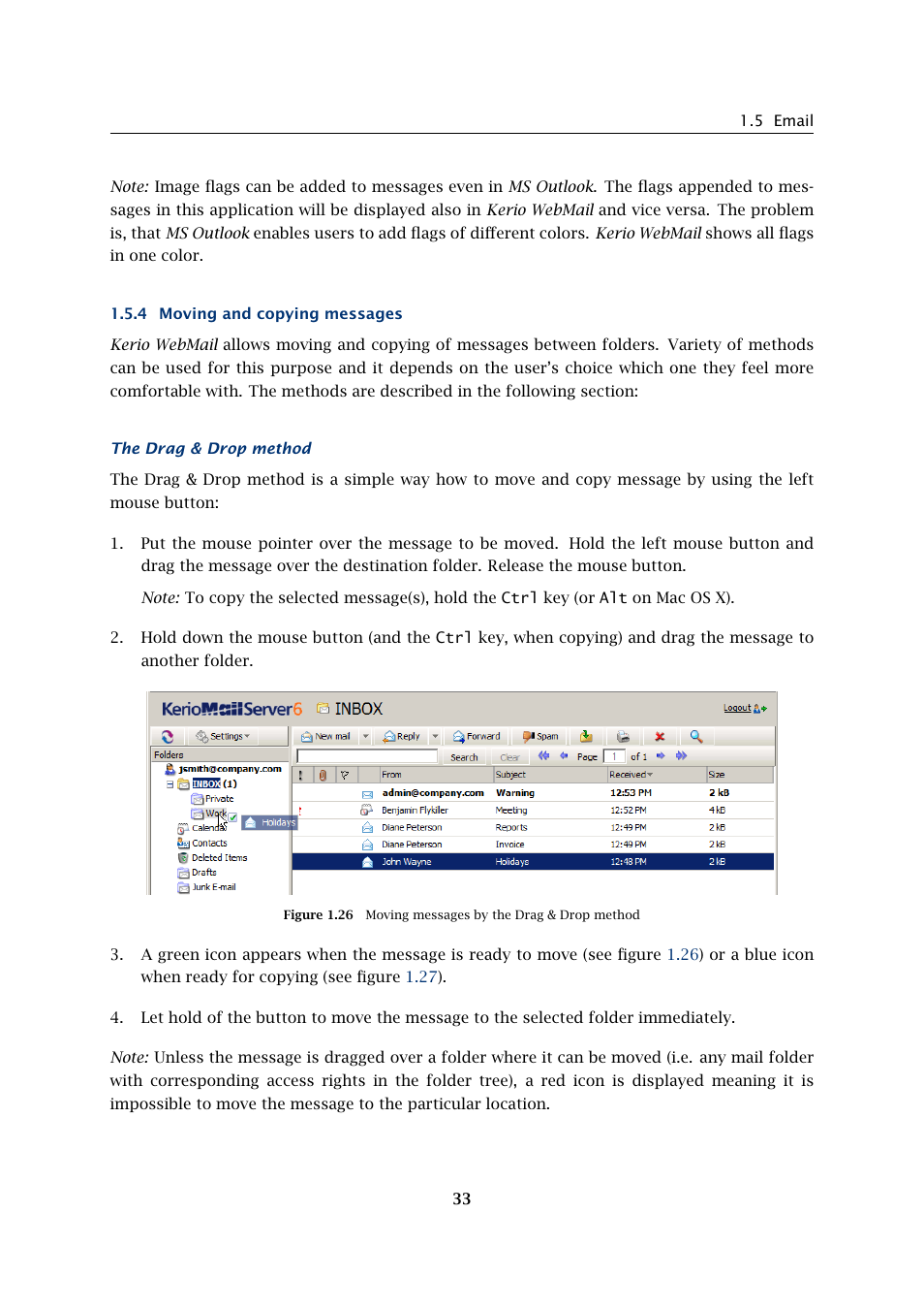 Moving and copying messages | Kerio Tech Version 6.5.2 User Manual | Page 33 / 390