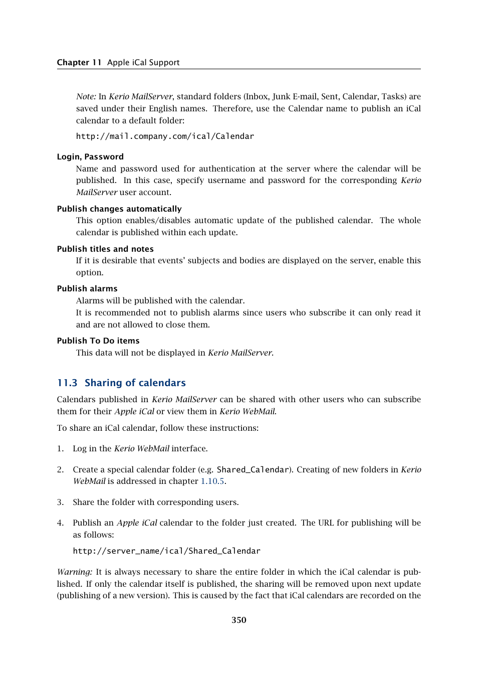 Sharing of calendars, 3 sharing of calendars | Kerio Tech Version 6.5.2 User Manual | Page 350 / 390