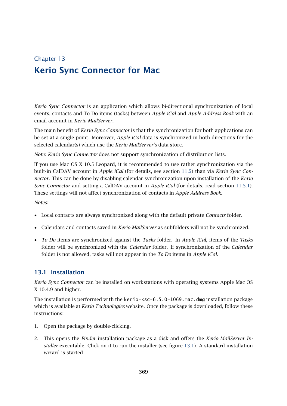Kerio sync connector for mac, Installation, Chapter 13 | 1 installation | Kerio Tech Version 6.5.2 User Manual | Page 369 / 390
