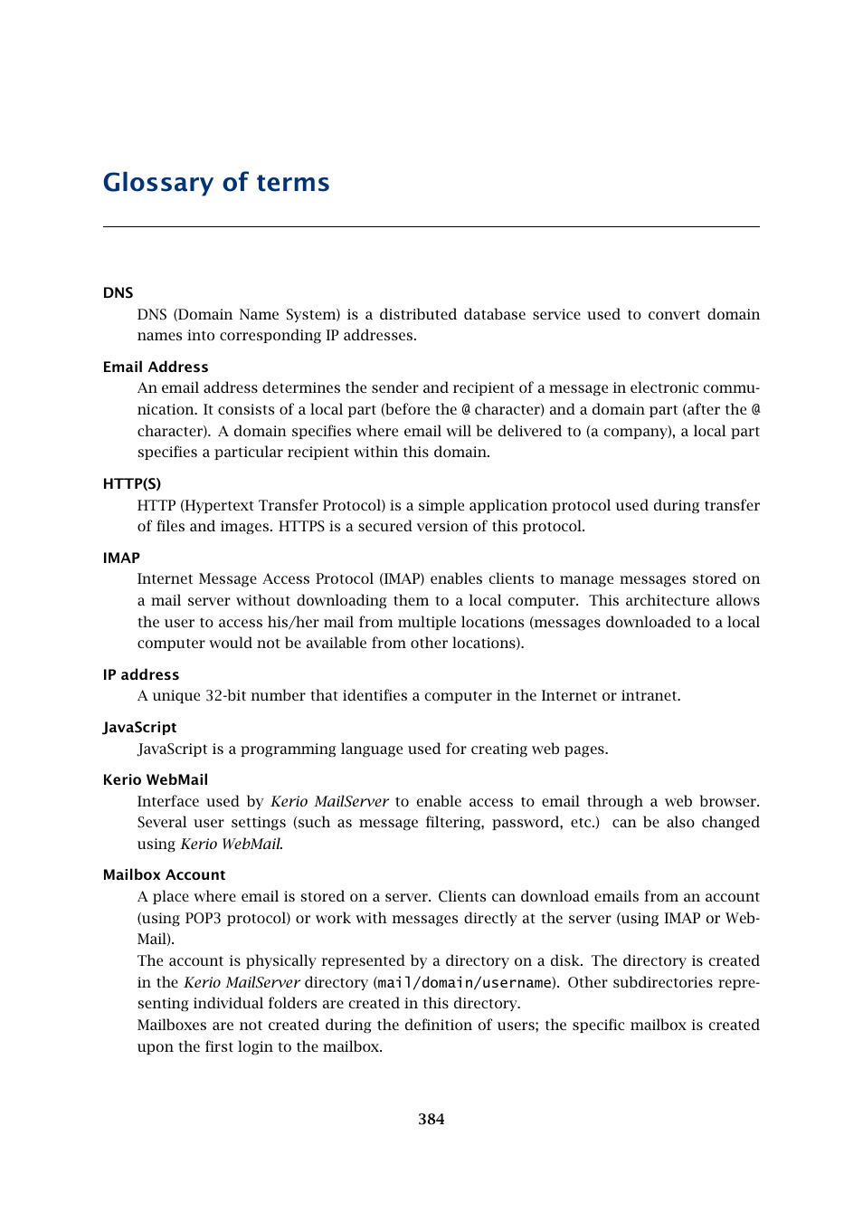 Glossary of terms | Kerio Tech Version 6.5.2 User Manual | Page 384 / 390