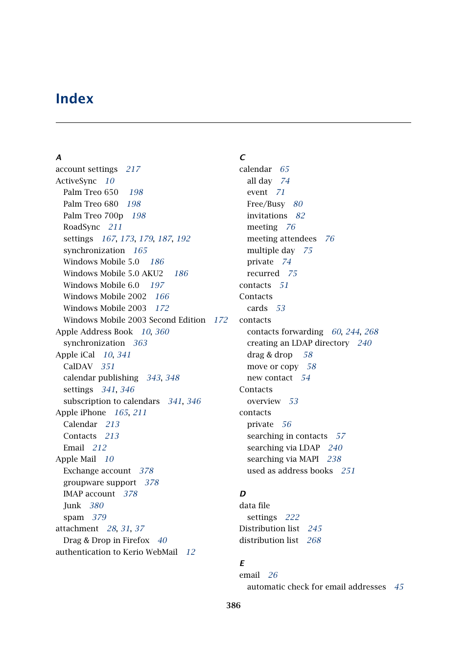 Index | Kerio Tech Version 6.5.2 User Manual | Page 386 / 390