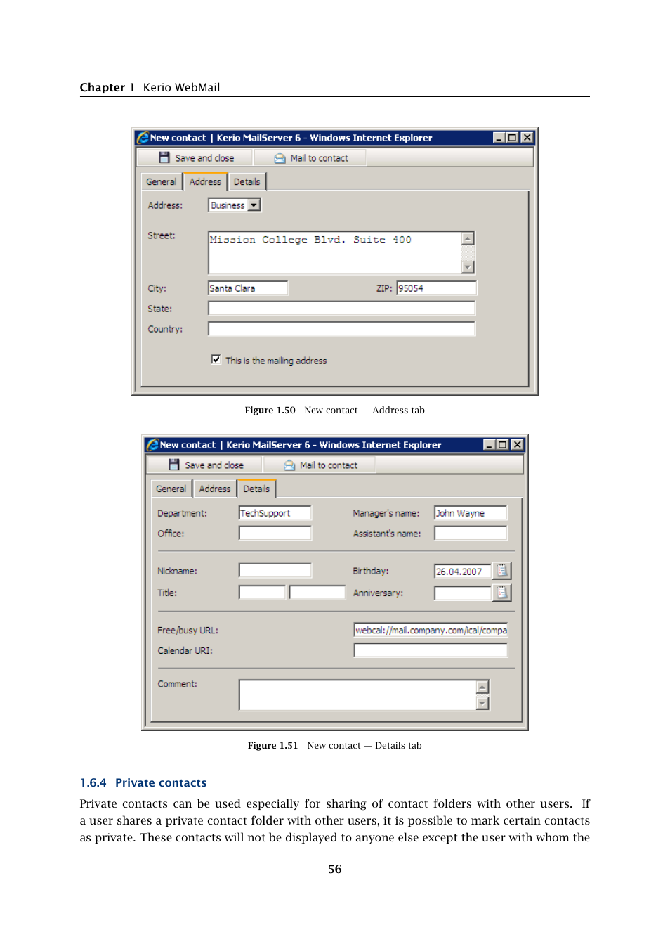 Private contacts | Kerio Tech Version 6.5.2 User Manual | Page 56 / 390