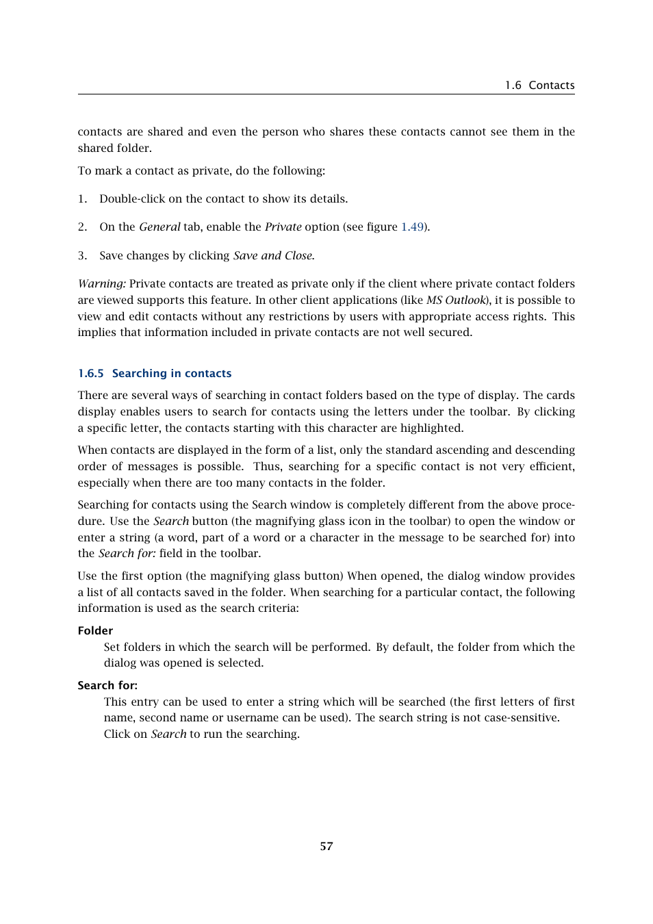 Searching in contacts | Kerio Tech Version 6.5.2 User Manual | Page 57 / 390