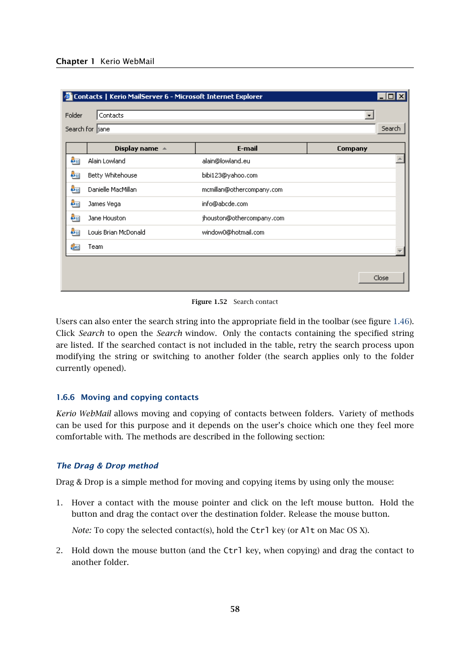 Moving and copying contacts | Kerio Tech Version 6.5.2 User Manual | Page 58 / 390