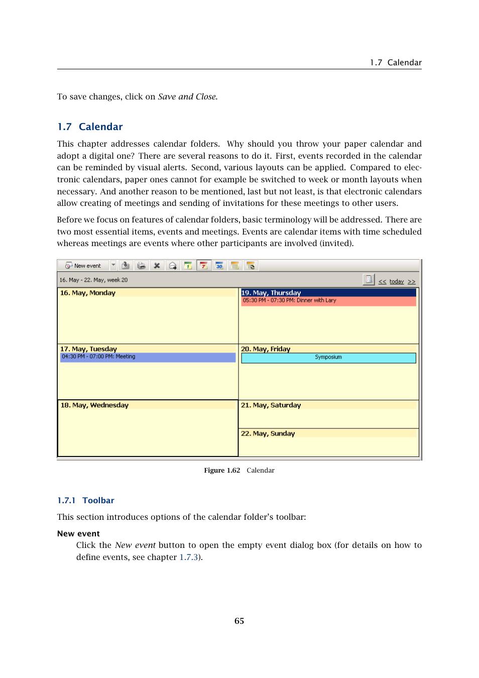 Calendar, Toolbar, 7 calendar | Kerio Tech Version 6.5.2 User Manual | Page 65 / 390