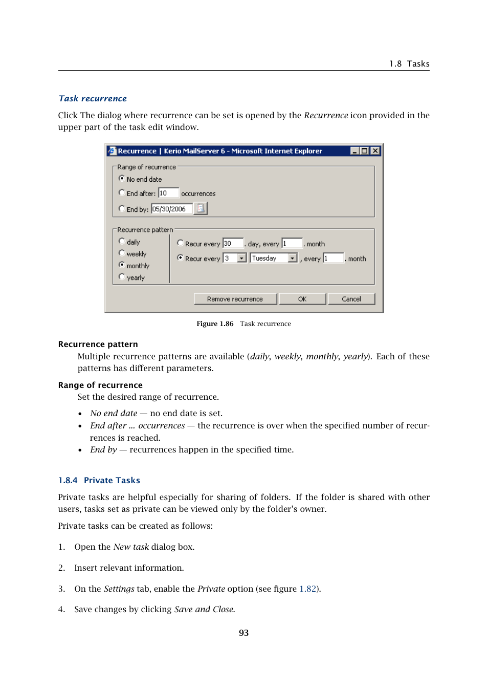 Private tasks | Kerio Tech Version 6.5.2 User Manual | Page 93 / 390