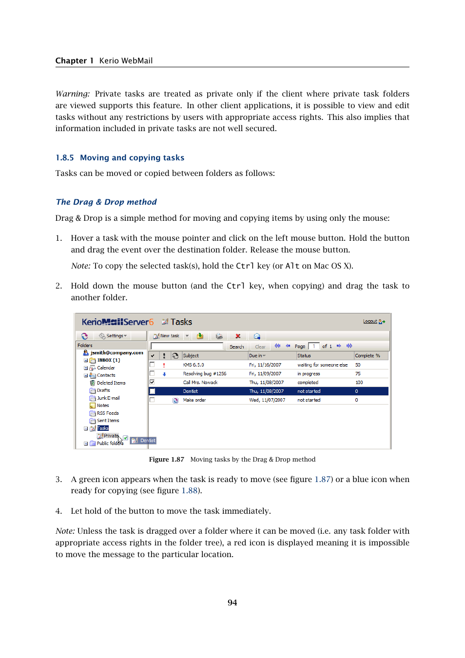 Moving and copying tasks | Kerio Tech Version 6.5.2 User Manual | Page 94 / 390