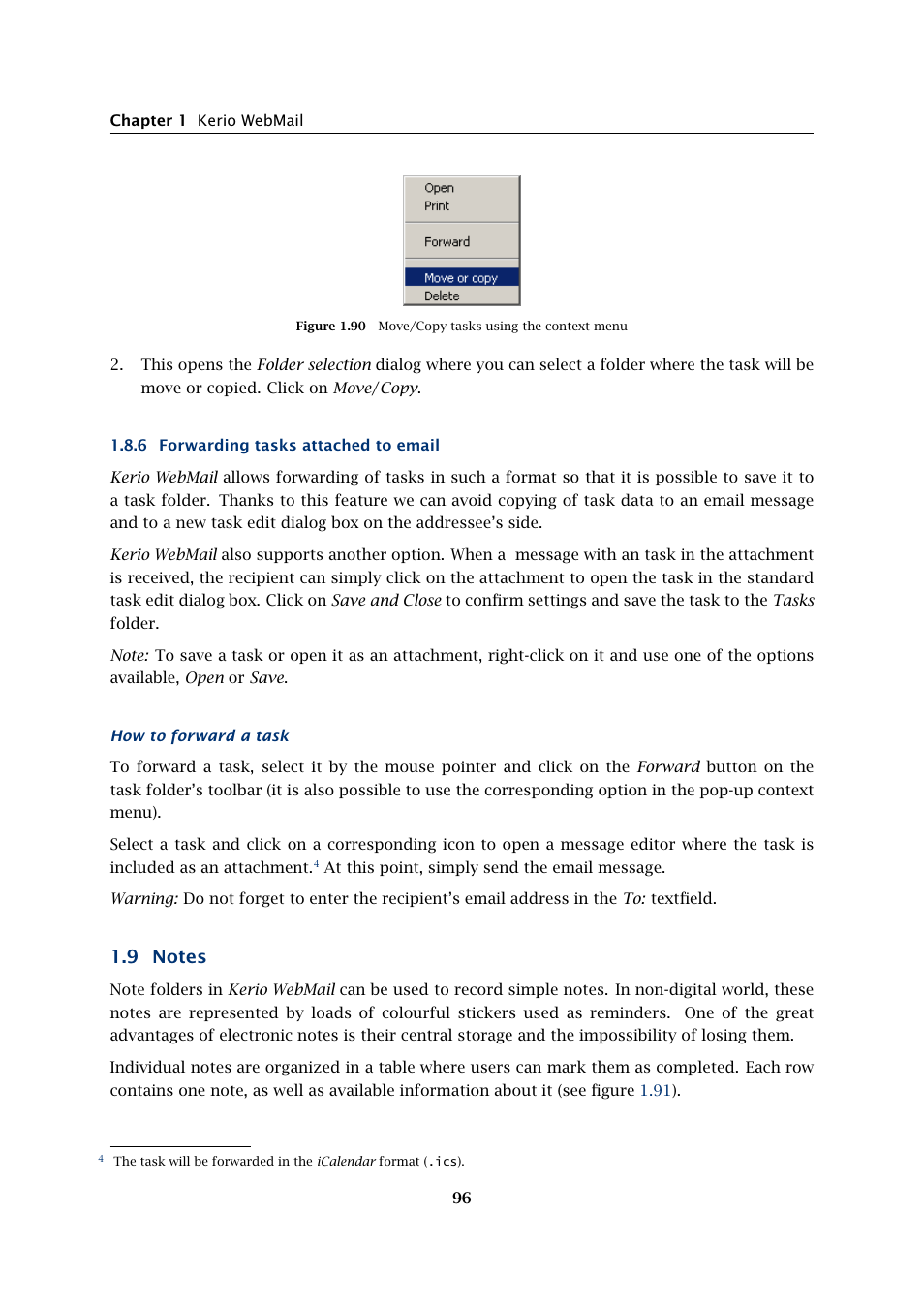 Forwarding tasks attached to email, Notes | Kerio Tech Version 6.5.2 User Manual | Page 96 / 390