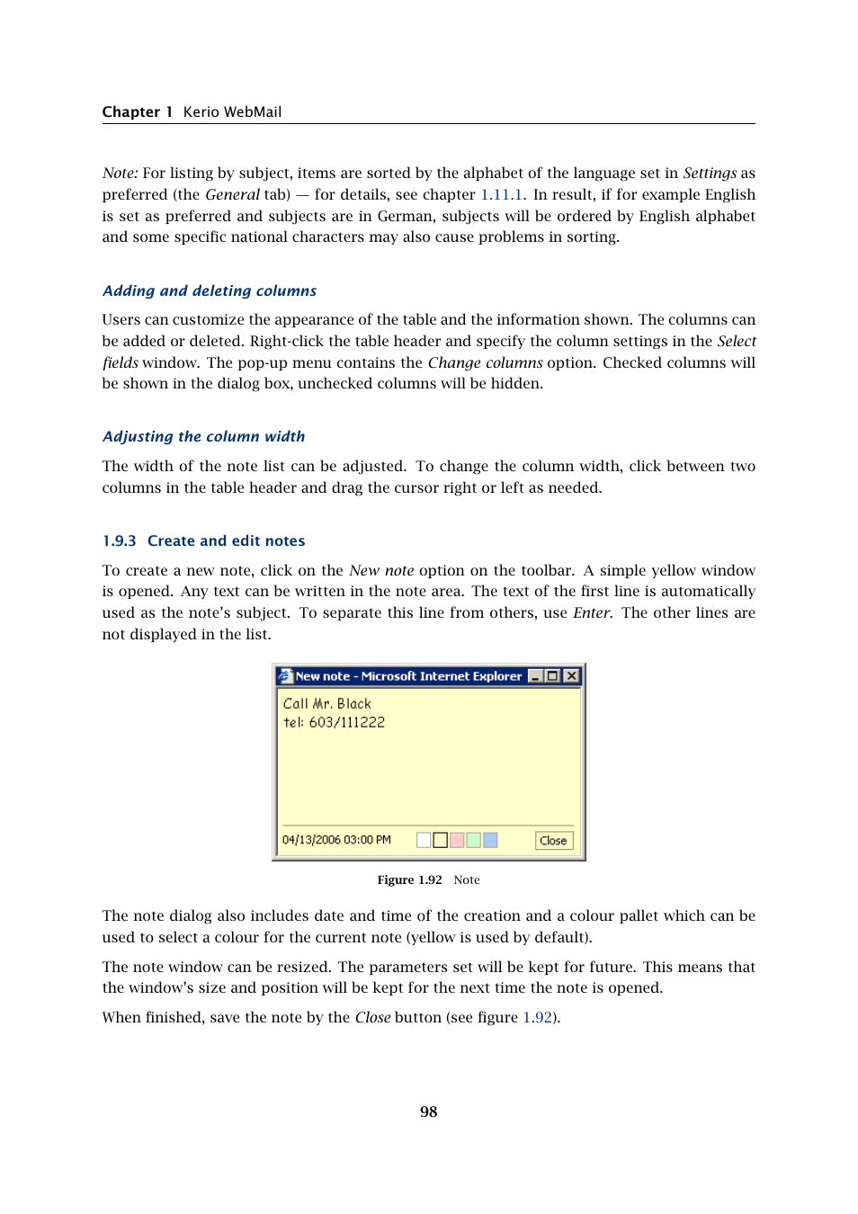 Create and edit notes | Kerio Tech Version 6.5.2 User Manual | Page 98 / 390