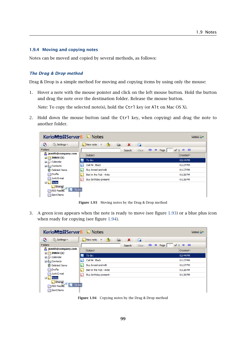 Moving and copying notes | Kerio Tech Version 6.5.2 User Manual | Page 99 / 390