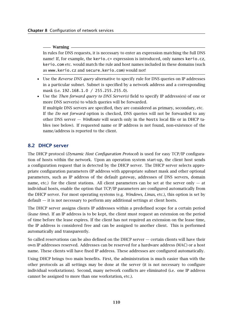 Dhcp server, 2 dhcp server | Kerio Tech KERIO WINROUTE FIREWALL 6 User Manual | Page 110 / 368
