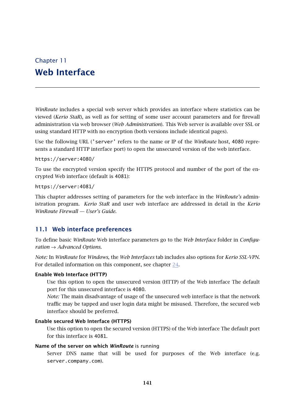 Web interface, Web interface preferences, Chapter 11 | 1 web interface preferences | Kerio Tech KERIO WINROUTE FIREWALL 6 User Manual | Page 141 / 368