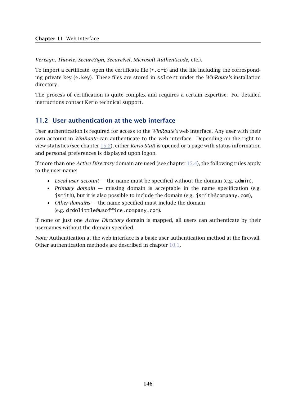 User authentication at the web interface, 2 user authentication at the web interface | Kerio Tech KERIO WINROUTE FIREWALL 6 User Manual | Page 146 / 368