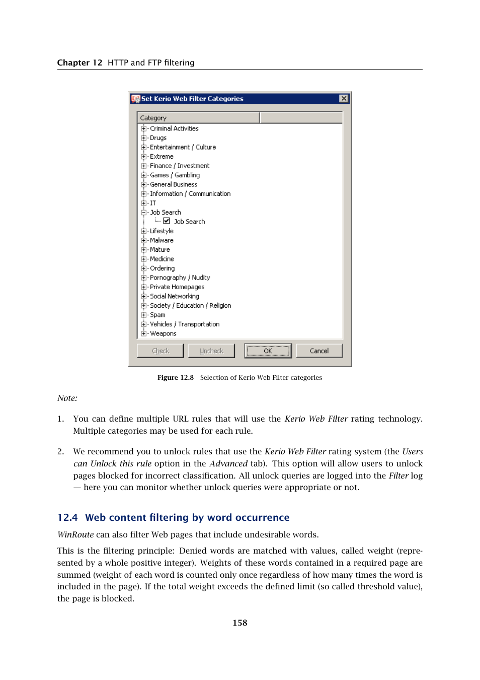 Web content filtering by word occurrence, 4 web content filtering by word occurrence | Kerio Tech KERIO WINROUTE FIREWALL 6 User Manual | Page 158 / 368
