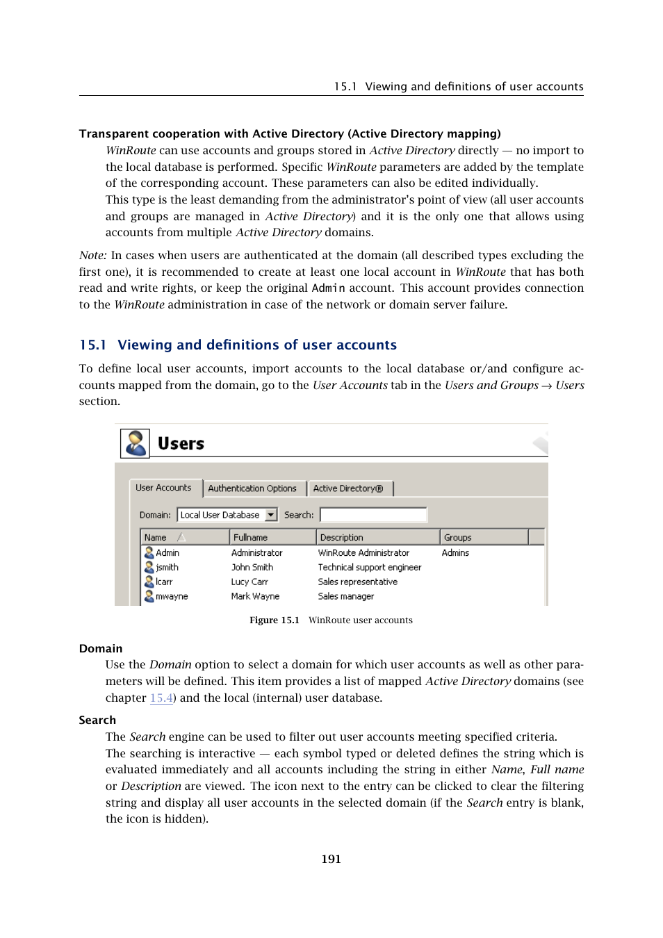 Viewing and definitions of user accounts, 1 viewing and definitions of user accounts | Kerio Tech KERIO WINROUTE FIREWALL 6 User Manual | Page 191 / 368
