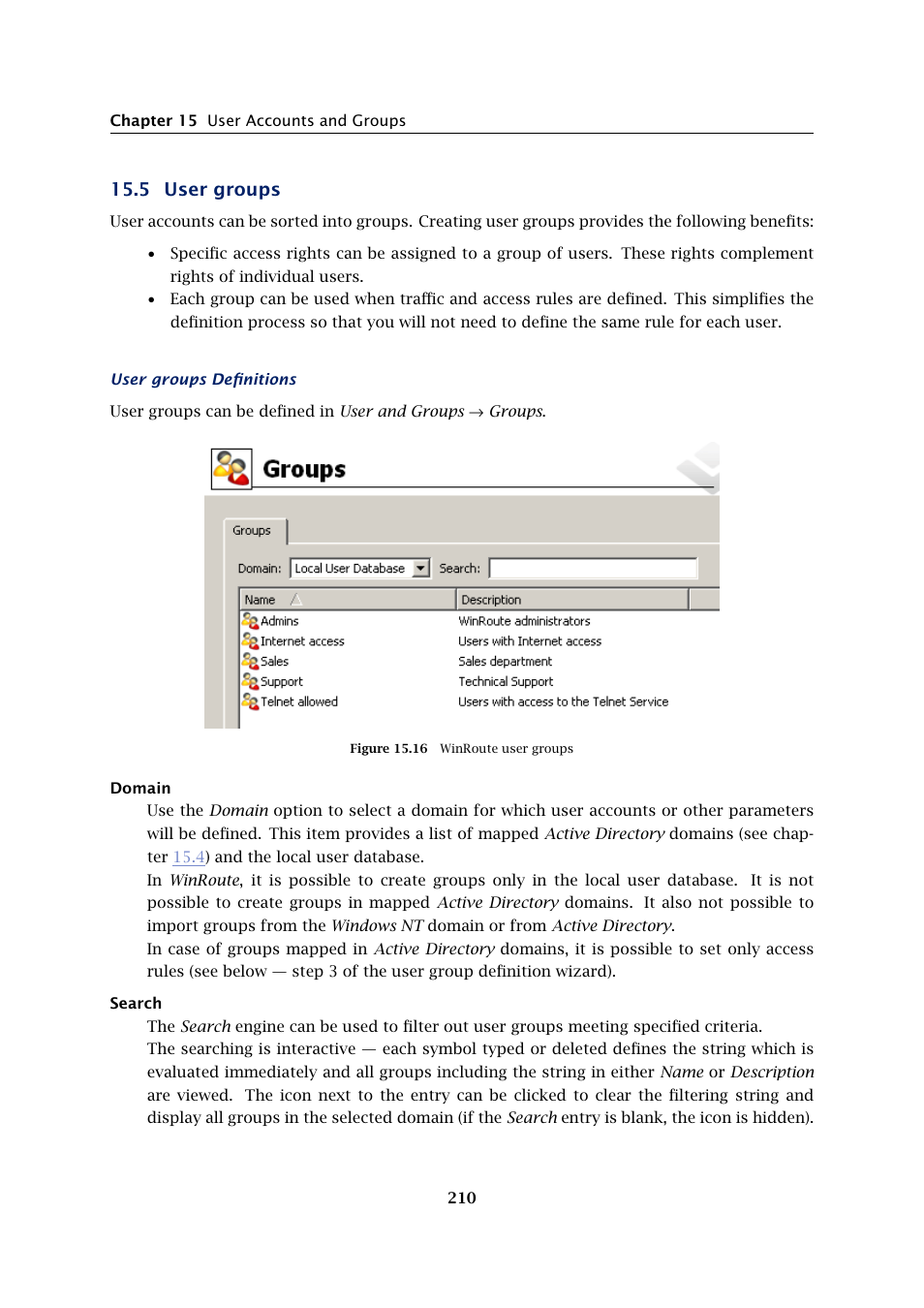User groups, 5 user groups | Kerio Tech KERIO WINROUTE FIREWALL 6 User Manual | Page 210 / 368