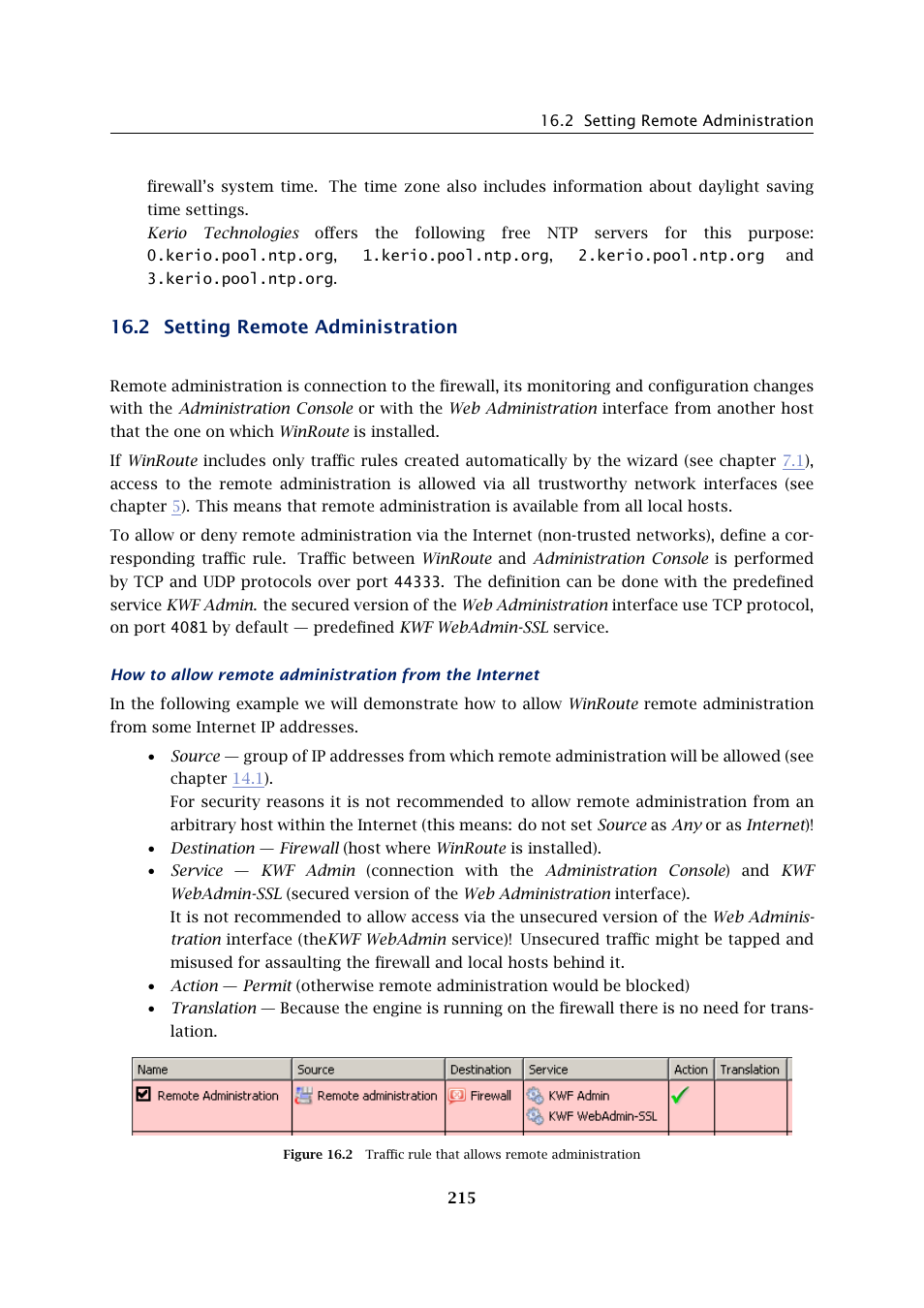 Setting remote administration, 2 setting remote administration | Kerio Tech KERIO WINROUTE FIREWALL 6 User Manual | Page 215 / 368