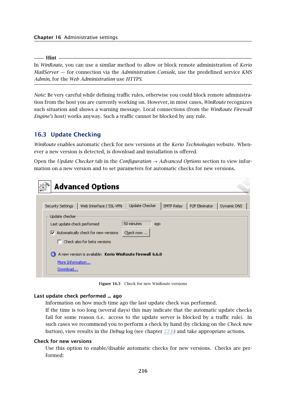 Update checking, 3 update checking | Kerio Tech KERIO WINROUTE FIREWALL 6 User Manual | Page 216 / 368