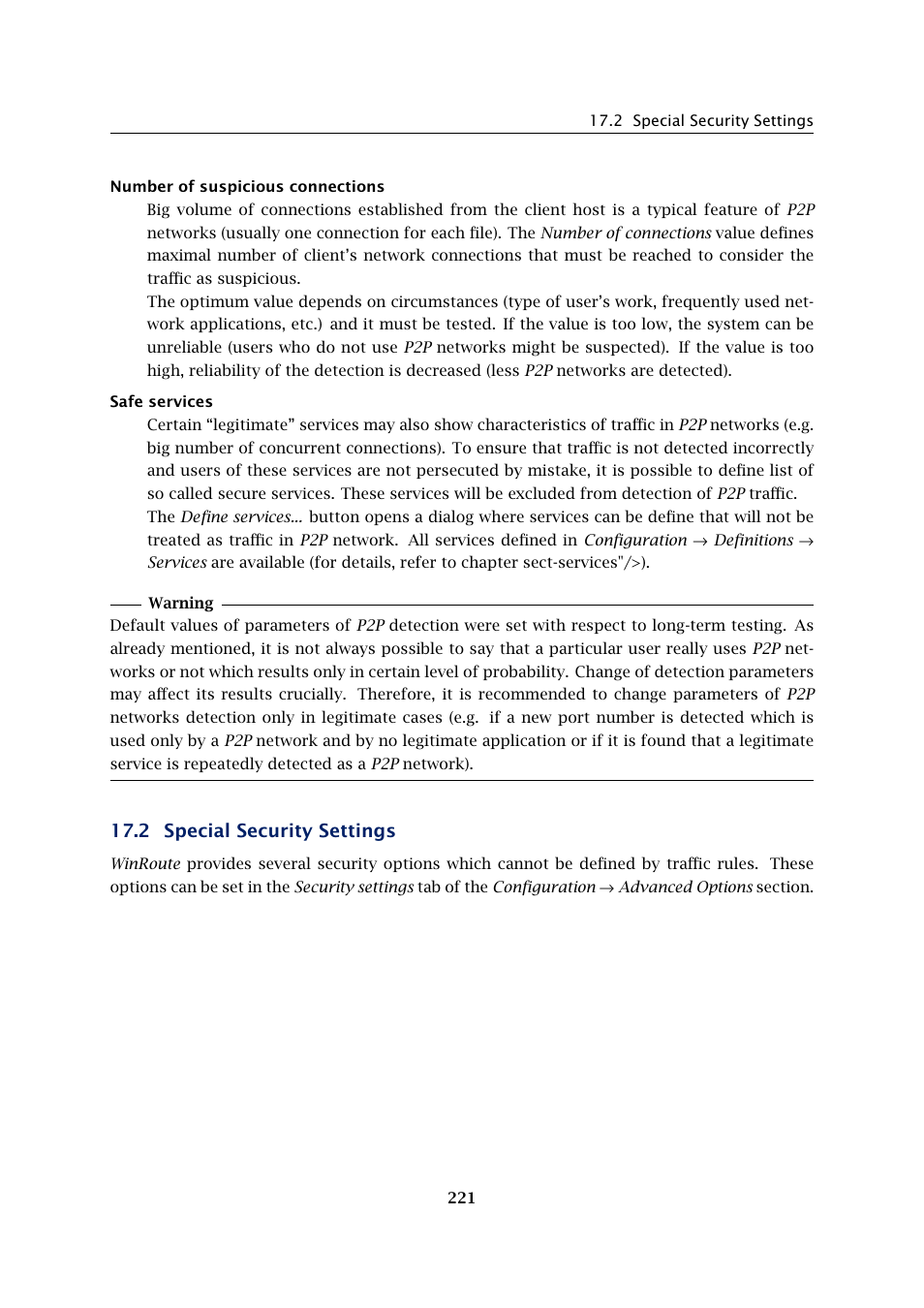 Special security settings, 2 special security settings | Kerio Tech KERIO WINROUTE FIREWALL 6 User Manual | Page 221 / 368