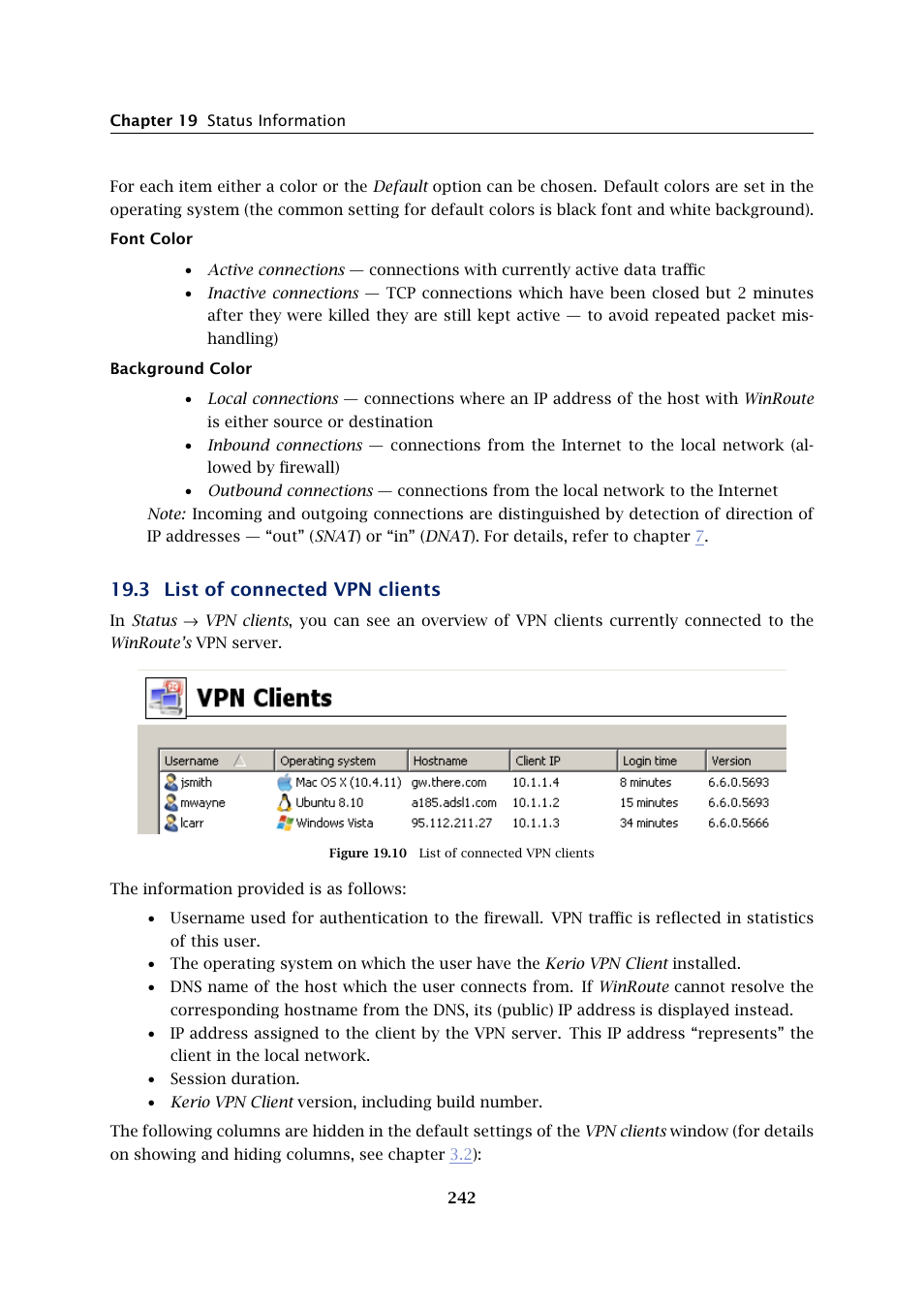 List of connected vpn clients, 3 list of connected vpn clients | Kerio Tech KERIO WINROUTE FIREWALL 6 User Manual | Page 242 / 368